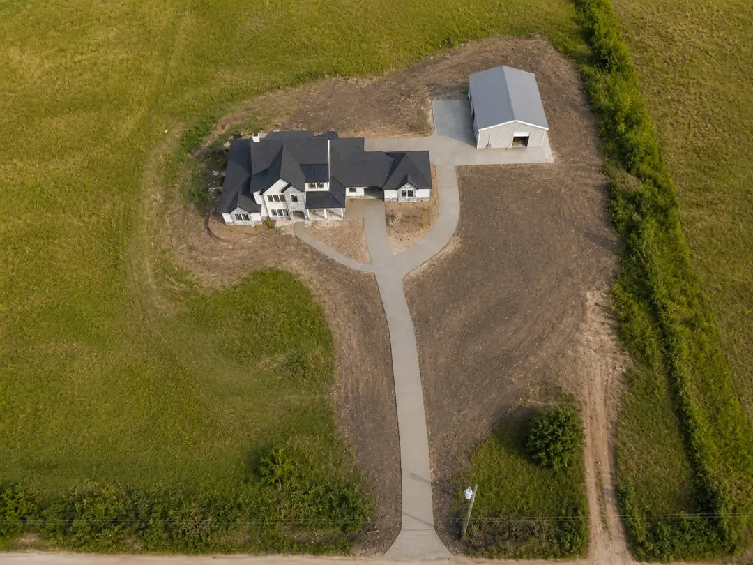 Celeste Residence overhead aerial of home, driveway and shop in Celeste, Texas Celeste Residence overhead aerial of home, driveway and shop in Celeste, Texas