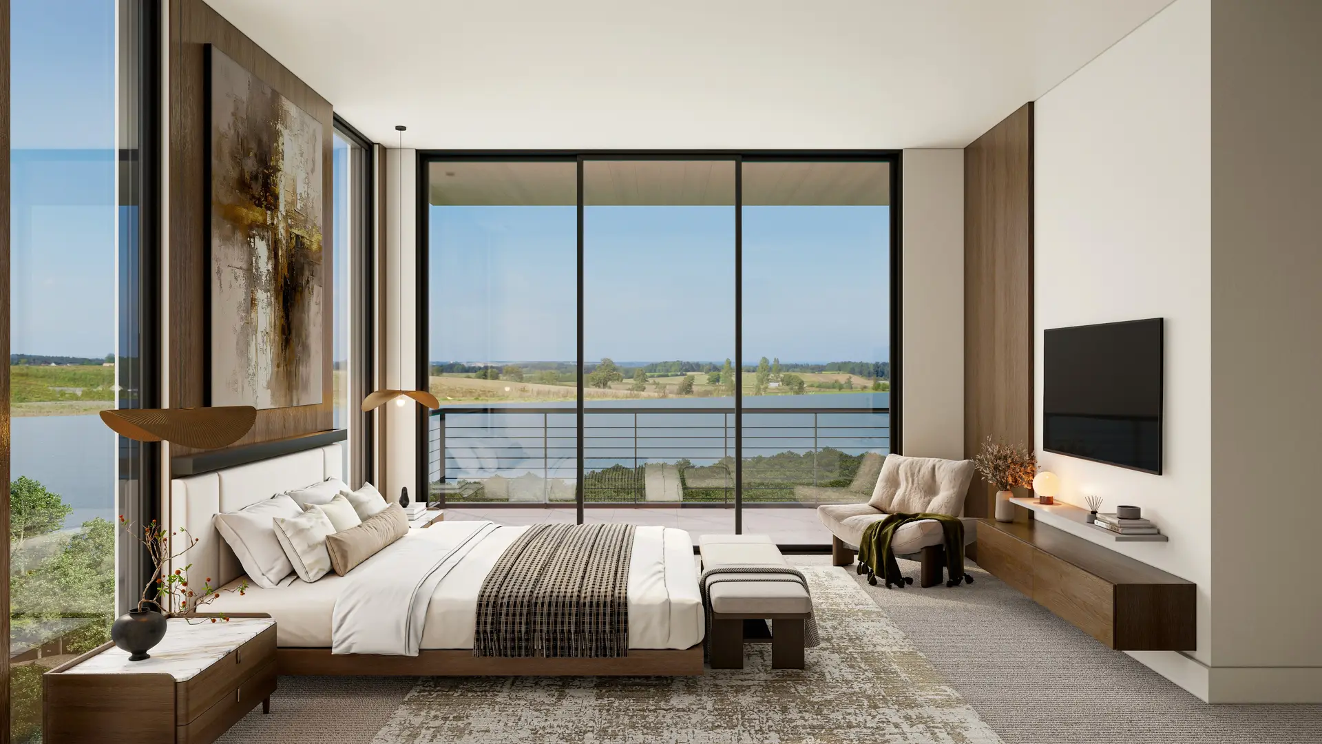 Luxury bedroom interior with Texas view Luxury bedroom interior with Texas view