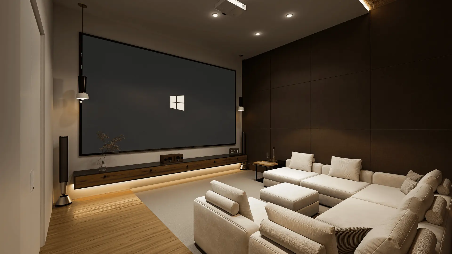Vierra Residence home theater with sectional sofa and projection screen in Southlake, Texas Vierra Residence home theater with sectional sofa and projection screen in Southlake, Texas