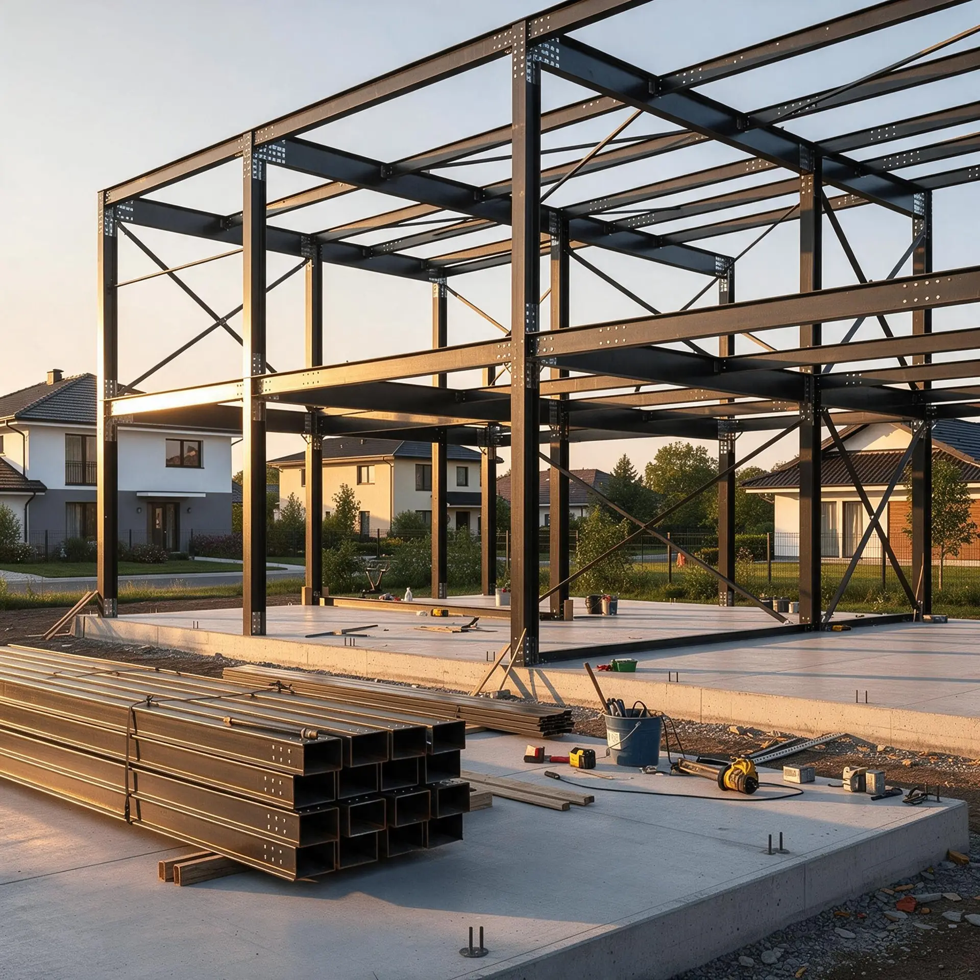Steel structure framing erected on a TX Sparks custom home